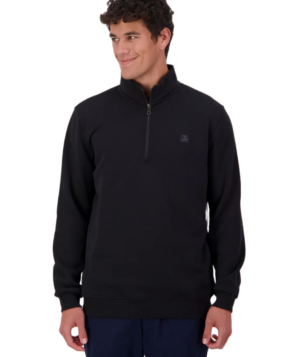 Black coloured Swanndri Mens Fundamentals Quarter Zip Sweatshirt on white background