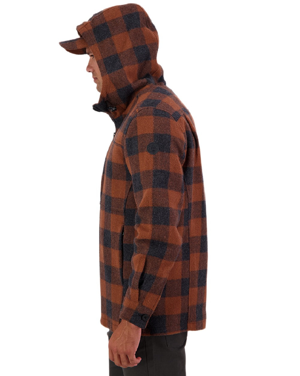 Shadow Rusty Check Coloured Swanndri Mens Hudson Wool Hoodie on white background