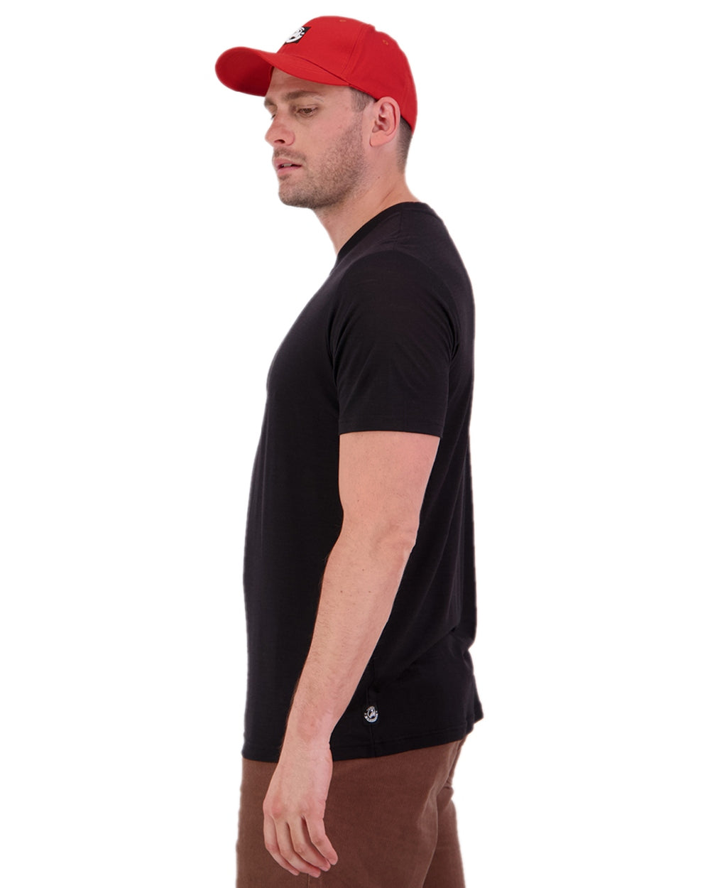 Black Coloured Swanndri Mens Merino Fusion T-Shirt on white background