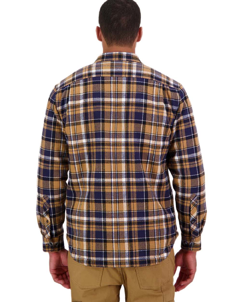 Navy Cashew Coloured Swanndri Mens Morven Sherpa Long Sleeve Shirt on white background