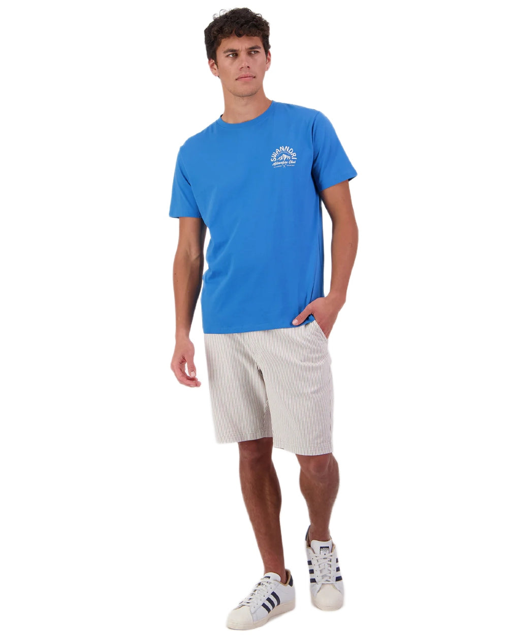 Maui Blue Platinum coloured Swanndri Mens Mountain Top T-Shirt on white background