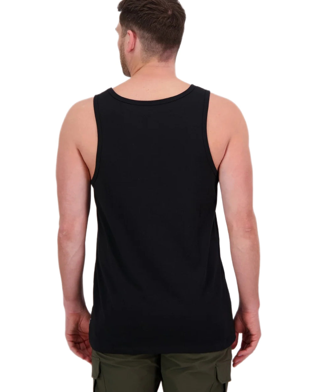 Black coloured Swanndri Mens Original Printed Singlet on white background
