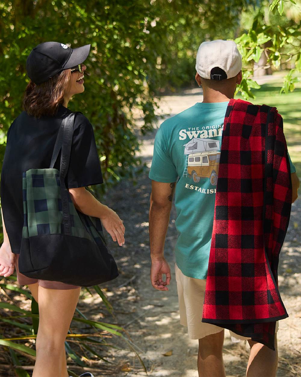 Jade Green Light Taupe Coloured Swanndri Mens Pop Top Printed T Shirt on street background