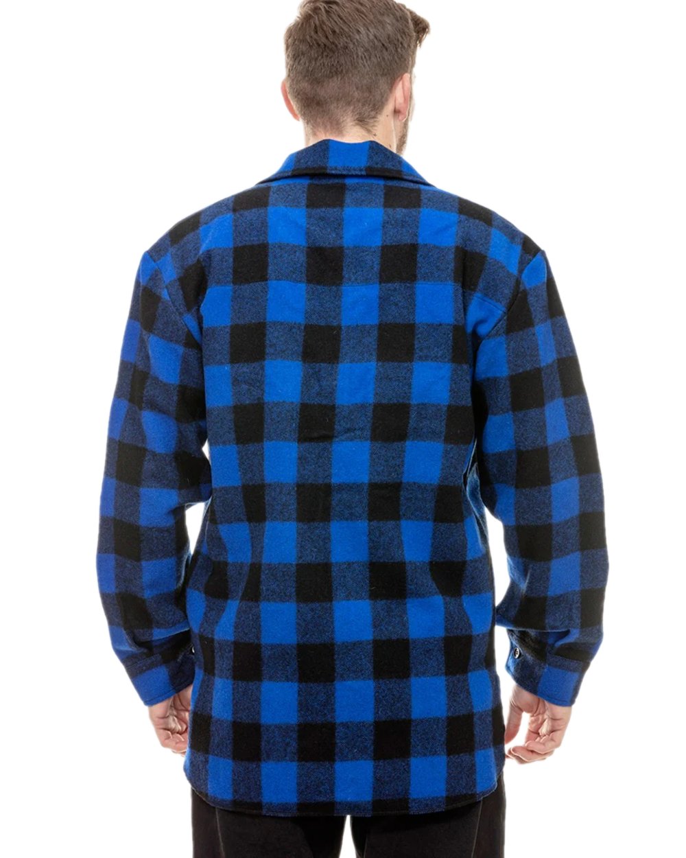 Blue Black Check Coloured Swanndri Mens Ranger Wool Zip Front Bushshirt on white background