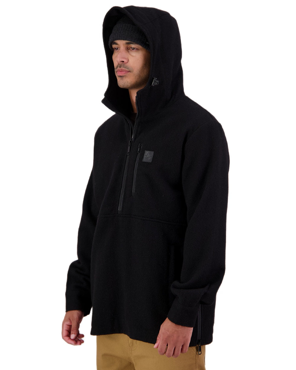 Black Coloured Swanndri Mens Reidston Wool Anorak on white background