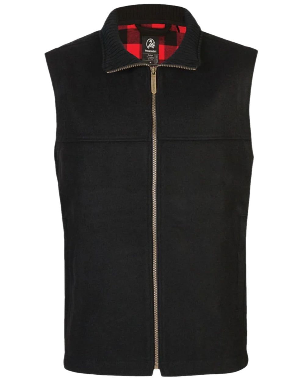 Black Coloured Swanndri Mens Saddleback Wool Vest on white background