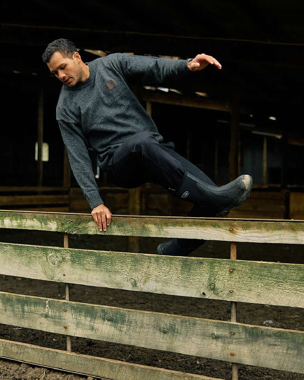 Charcoal Marle Coloured Swanndri Mens Seafarer Wool Crew Neck Jersey on stable background