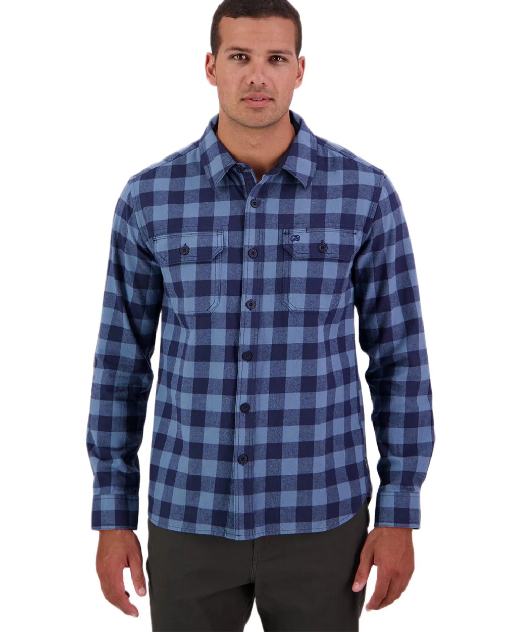 Oceanview Navy Coloured Swanndri Mens Taranaki Tailor Long Sleeve Shirt on white background