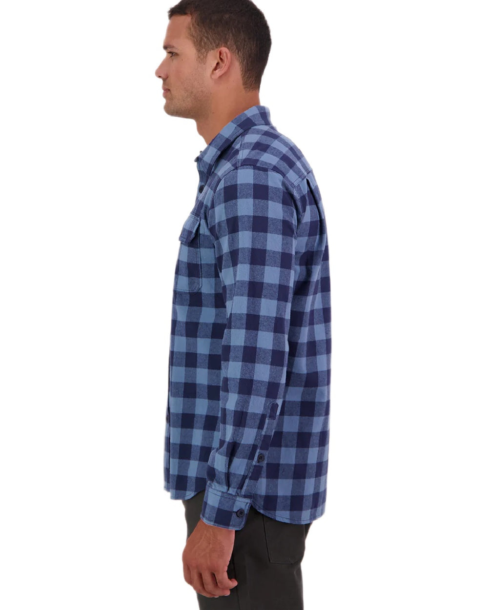 Oceanview Navy Coloured Swanndri Mens Taranaki Tailor Long Sleeve Shirt on white background