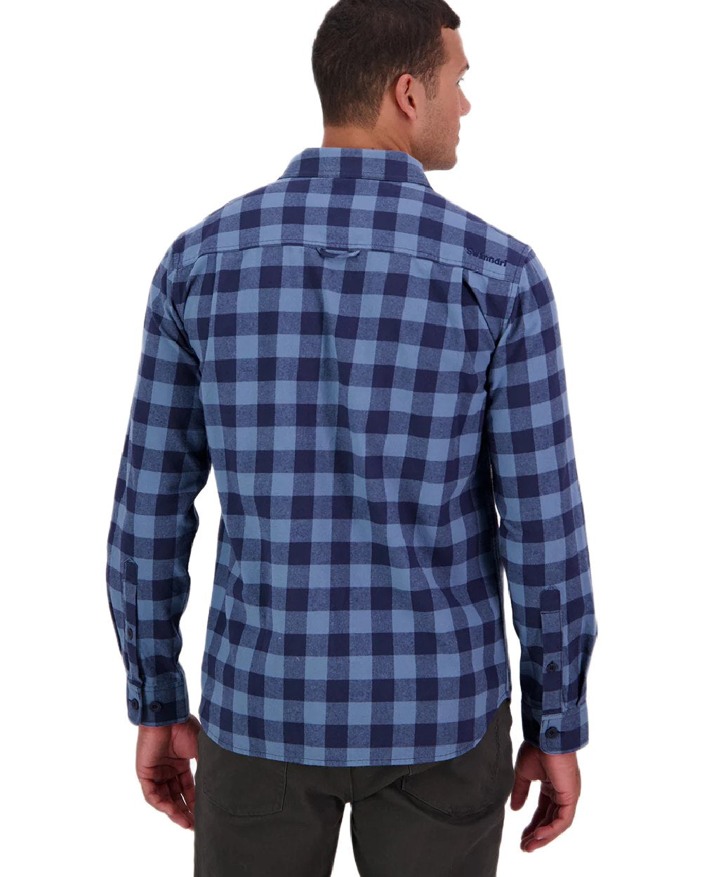 Oceanview Navy Coloured Swanndri Mens Taranaki Tailor Long Sleeve Shirt on white background