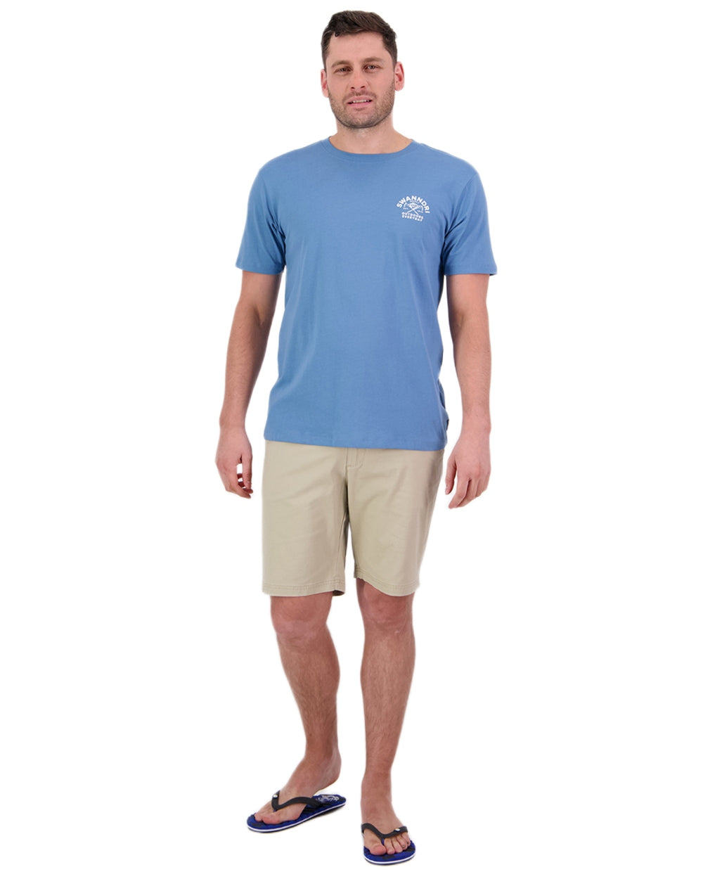 Smoke Blue White Coloured Swanndri Mens Trails Printed T-Shirt on white background