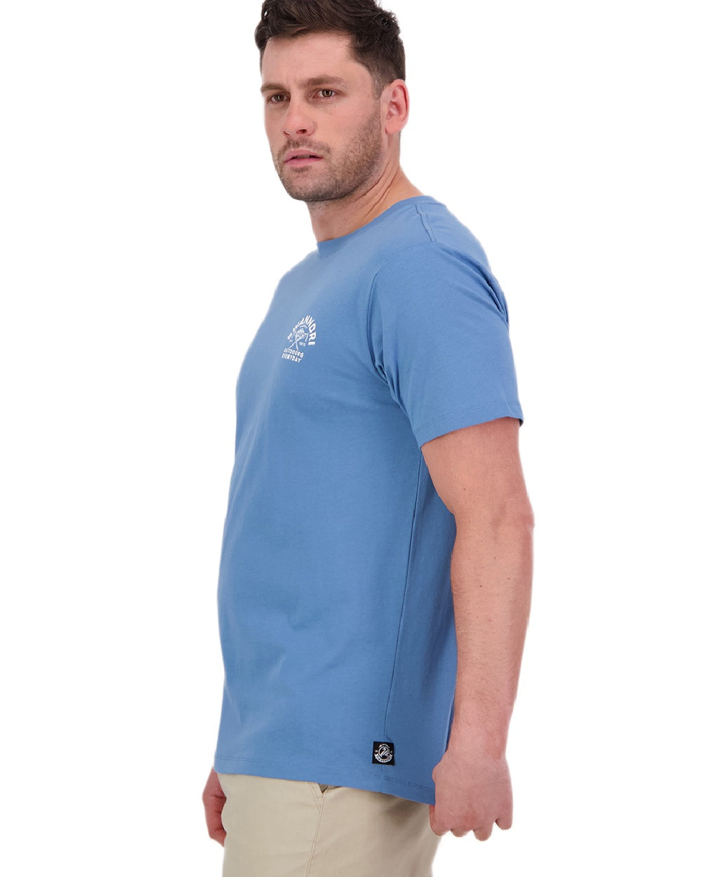 Smoke Blue White Coloured Swanndri Mens Trails Printed T-Shirt on white background