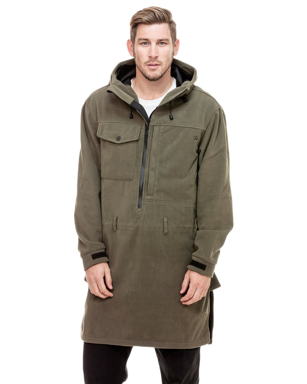Forest Coloured Swanndri Mens Tundra Technical Fleece Anorak on white background