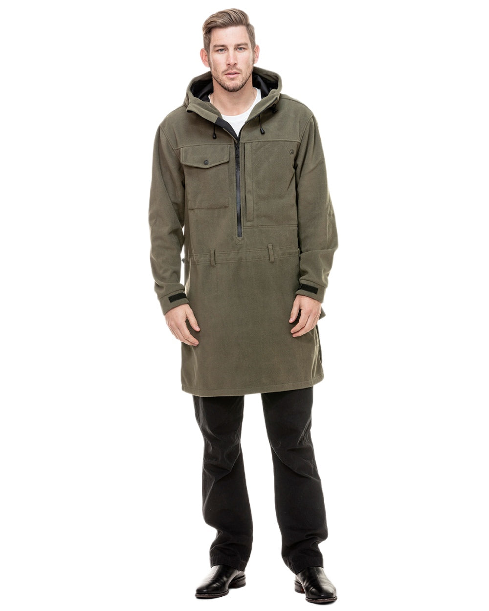Forest Coloured Swanndri Mens Tundra Technical Fleece Anorak on white background
