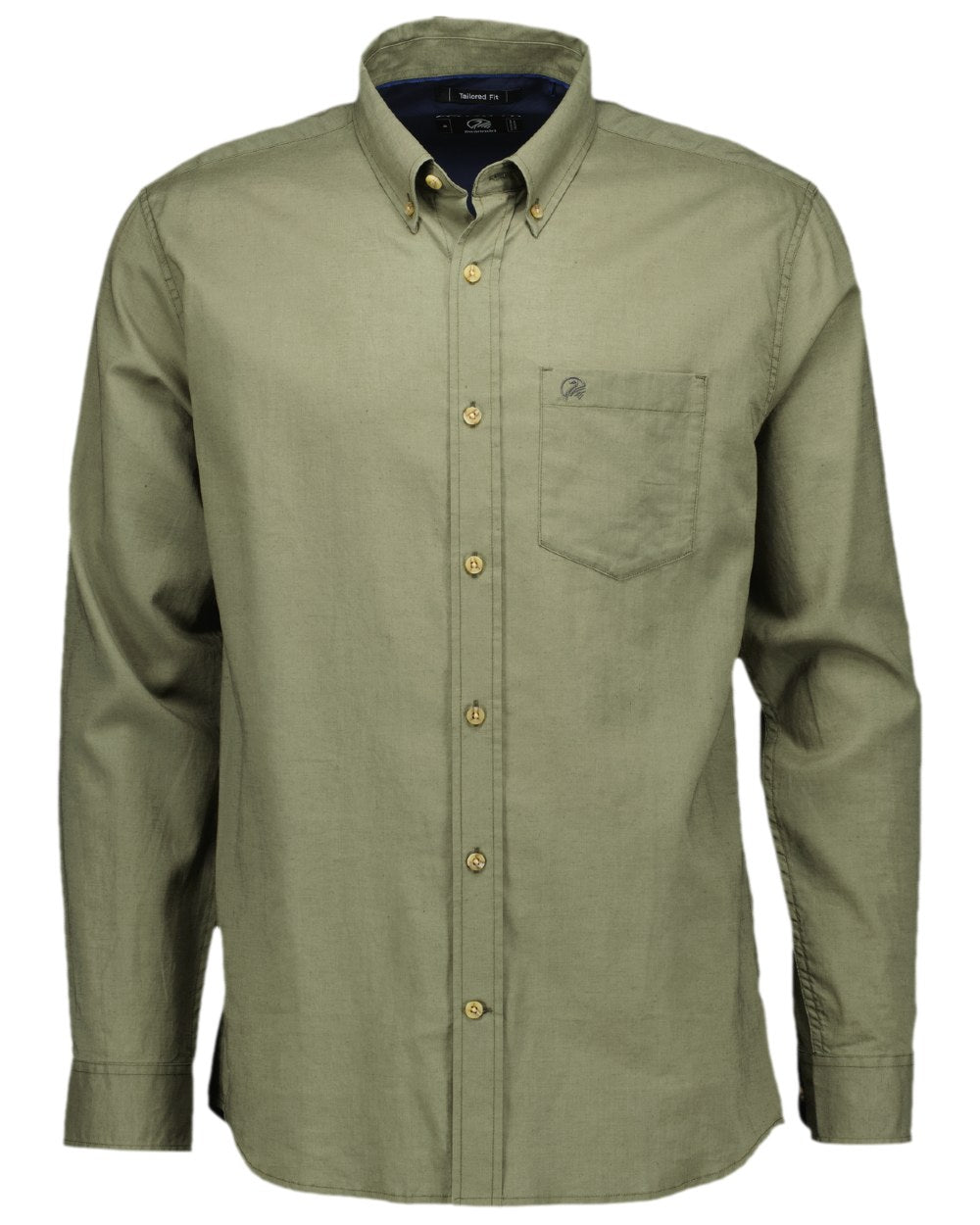 Olive Coloured Swanndri Mens Ward Long Sleeve Shirt on white background
