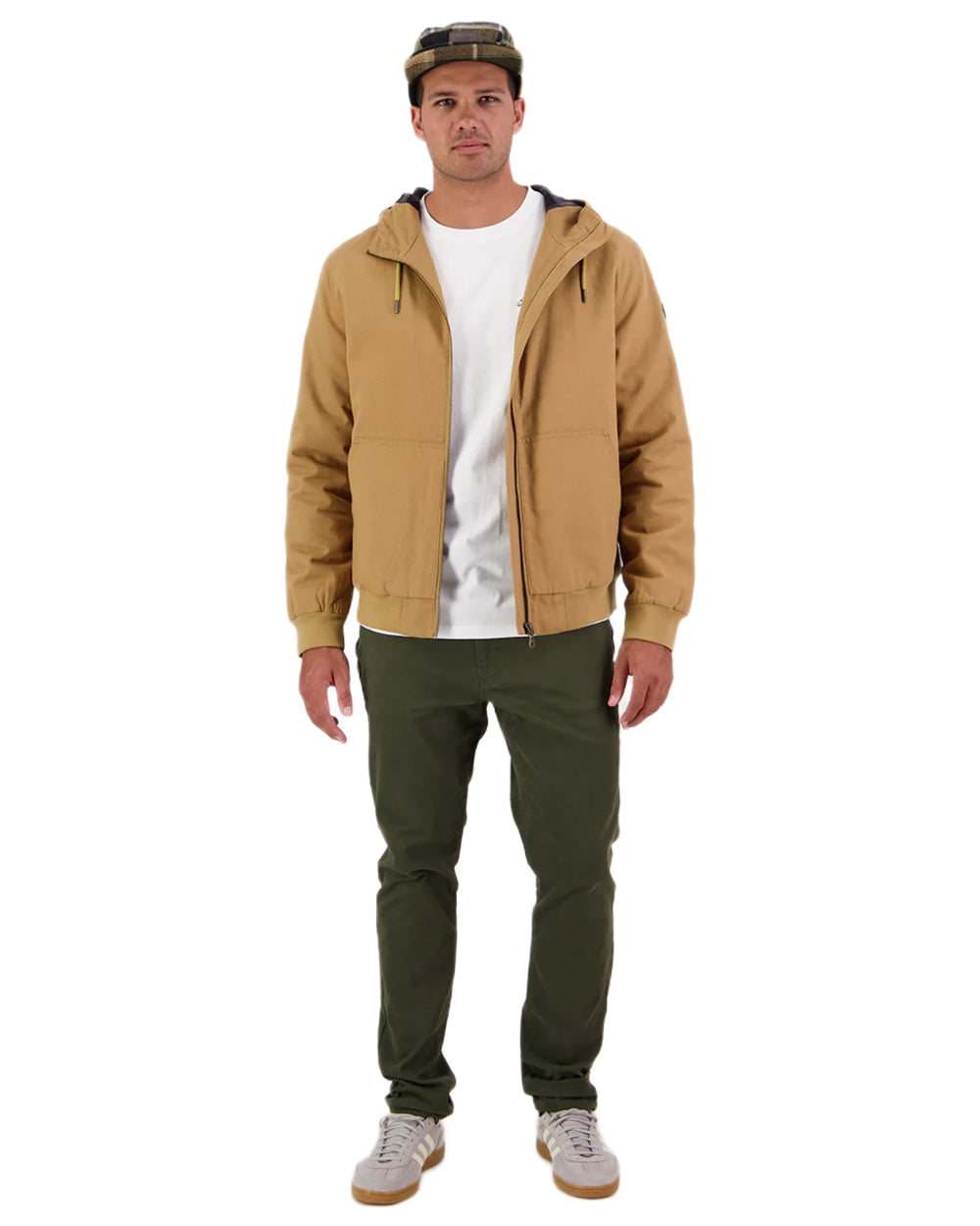 Cashew coloured Swanndri Mens Whitlow V2 Canvas Hoodie on white background