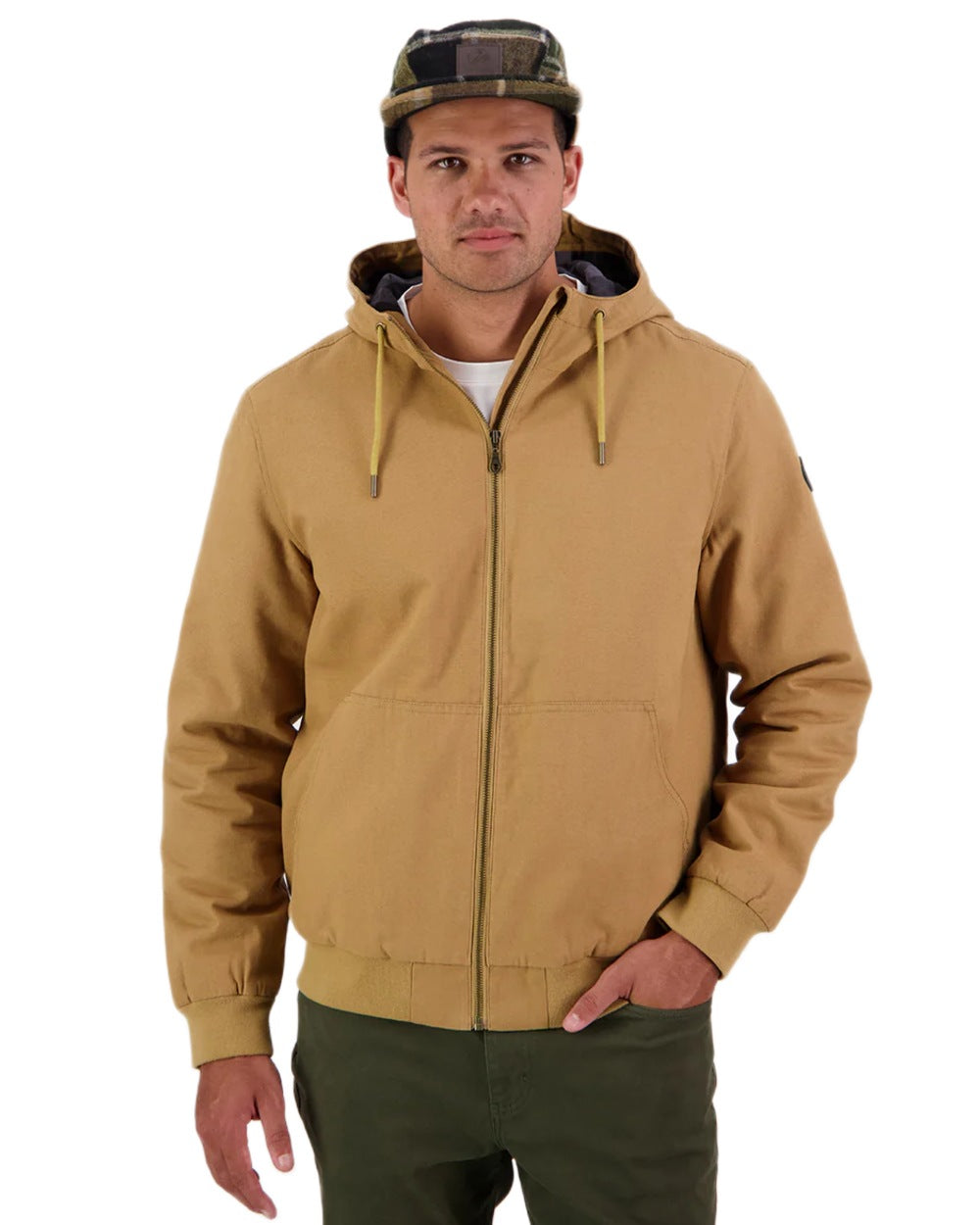 Cashew coloured Swanndri Mens Whitlow V2 Canvas Hoodie on white background