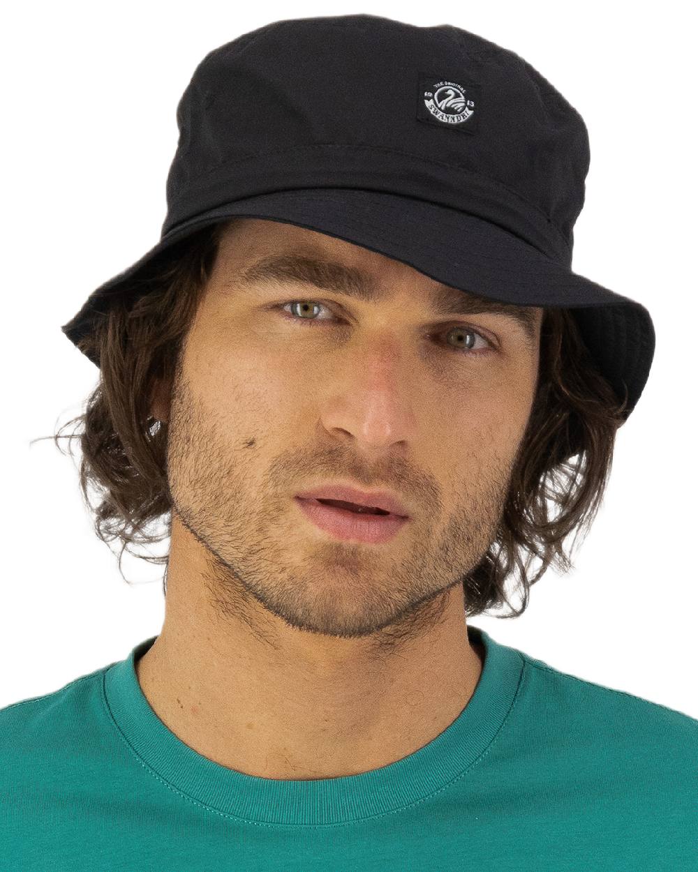 Black Coloured Swanndri Murrays Bay V2 Bucket Hat on white background
