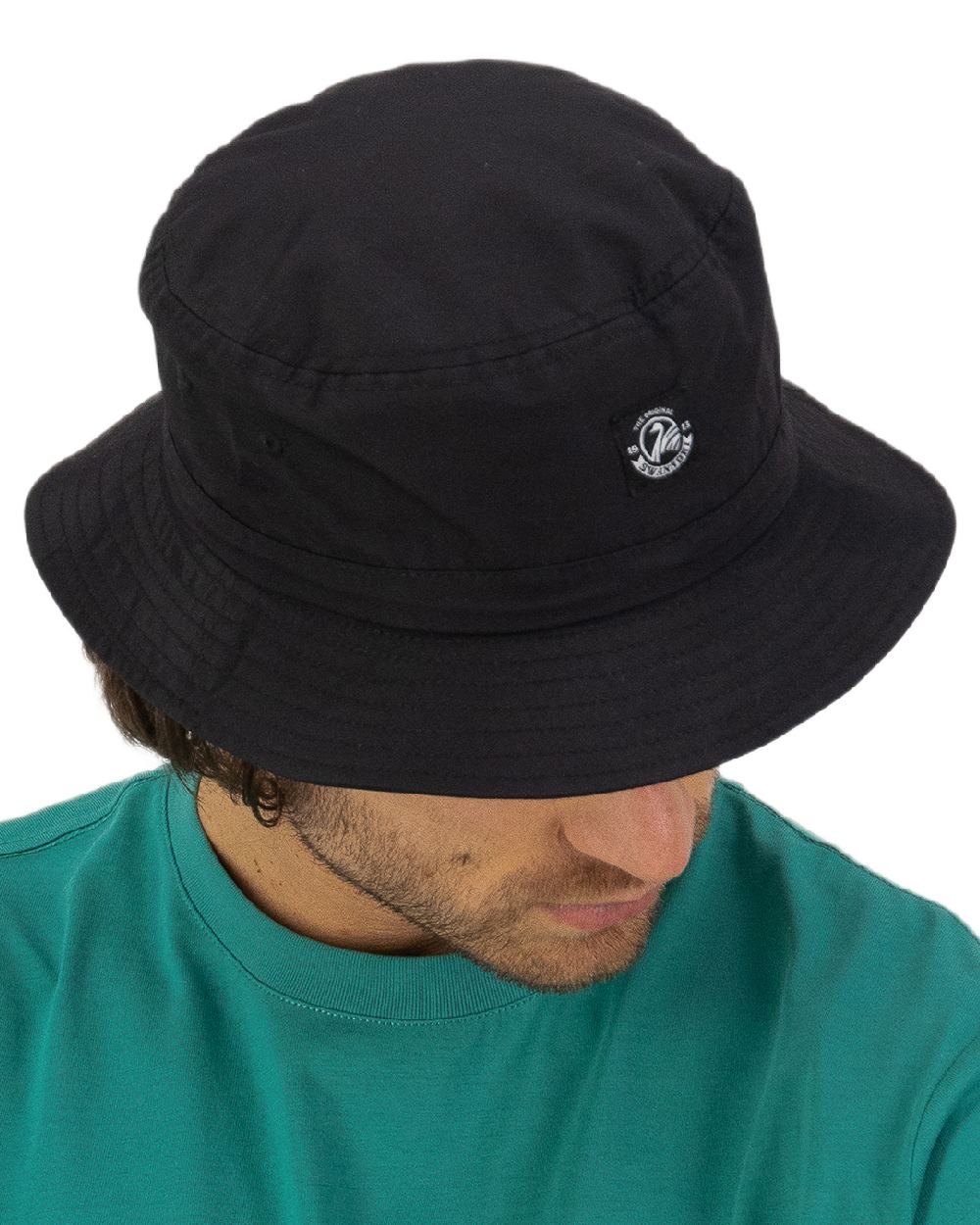 Black Coloured Swanndri Murrays Bay V2 Bucket Hat on white background