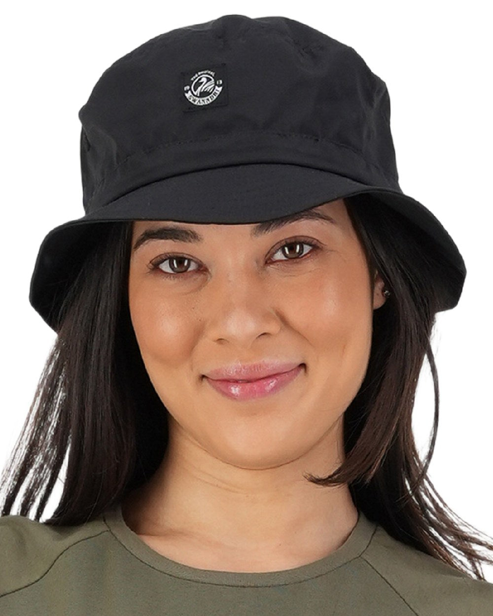 Black Coloured Swanndri Murrays Bay V2 Bucket Hat on white background