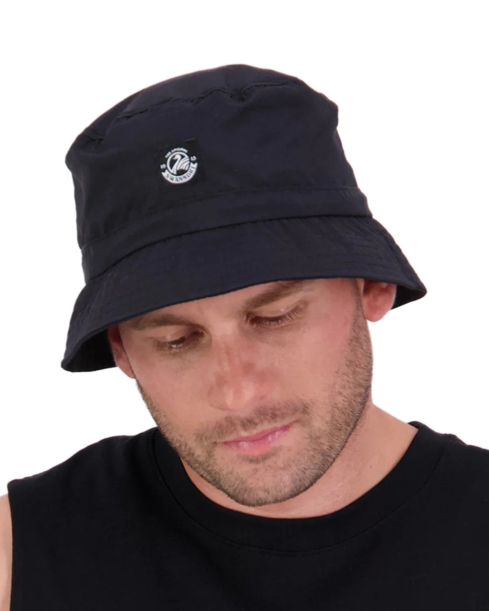 Black Coloured Swanndri Murrays Bay V3 Hat on white background
