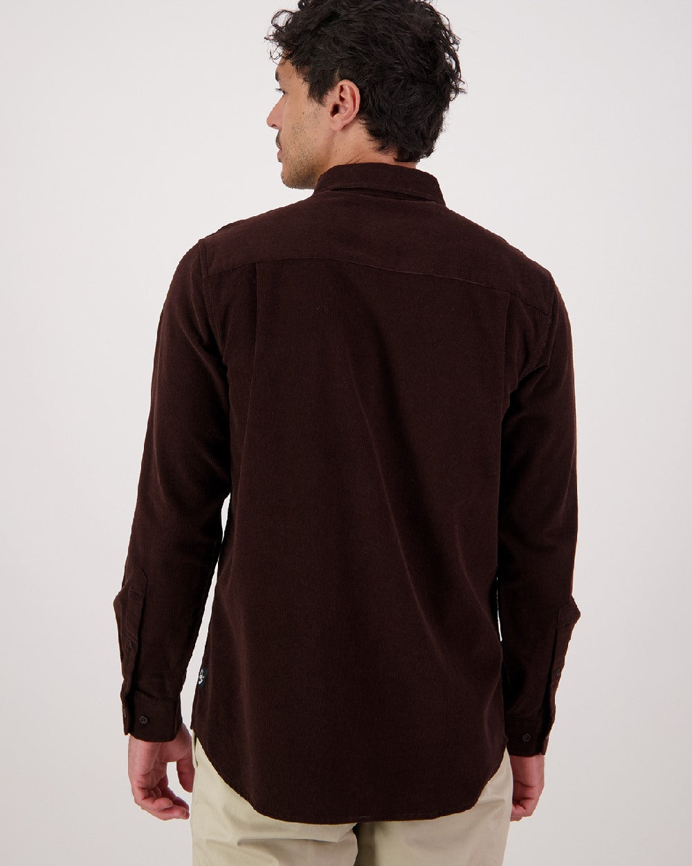 Espresso Coloured Swandri Ranfurly Mens V2 Long Sleeve Shirt on grey Background
