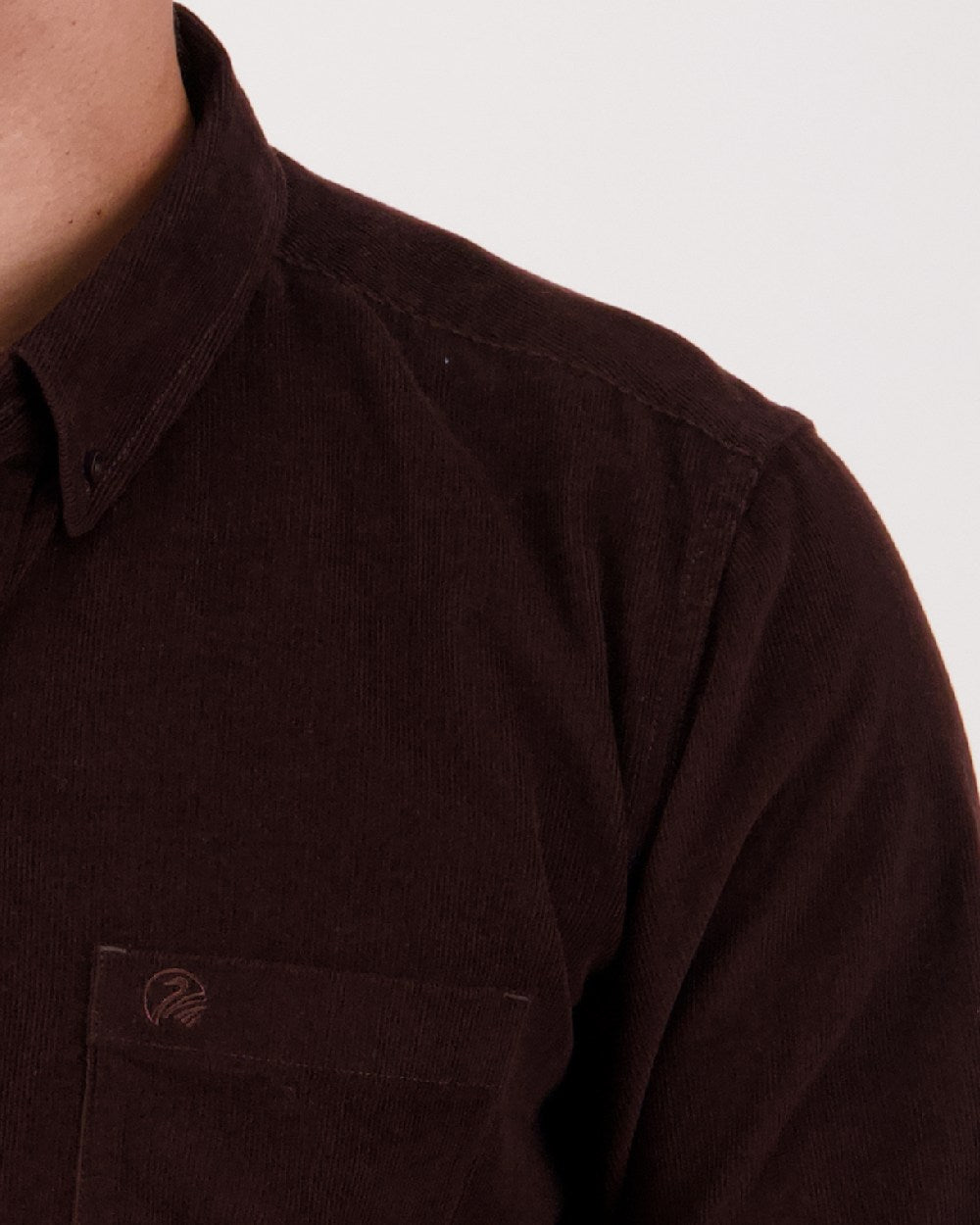 Espresso Coloured Swandri Ranfurly Mens V2 Long Sleeve Shirt on grey Background