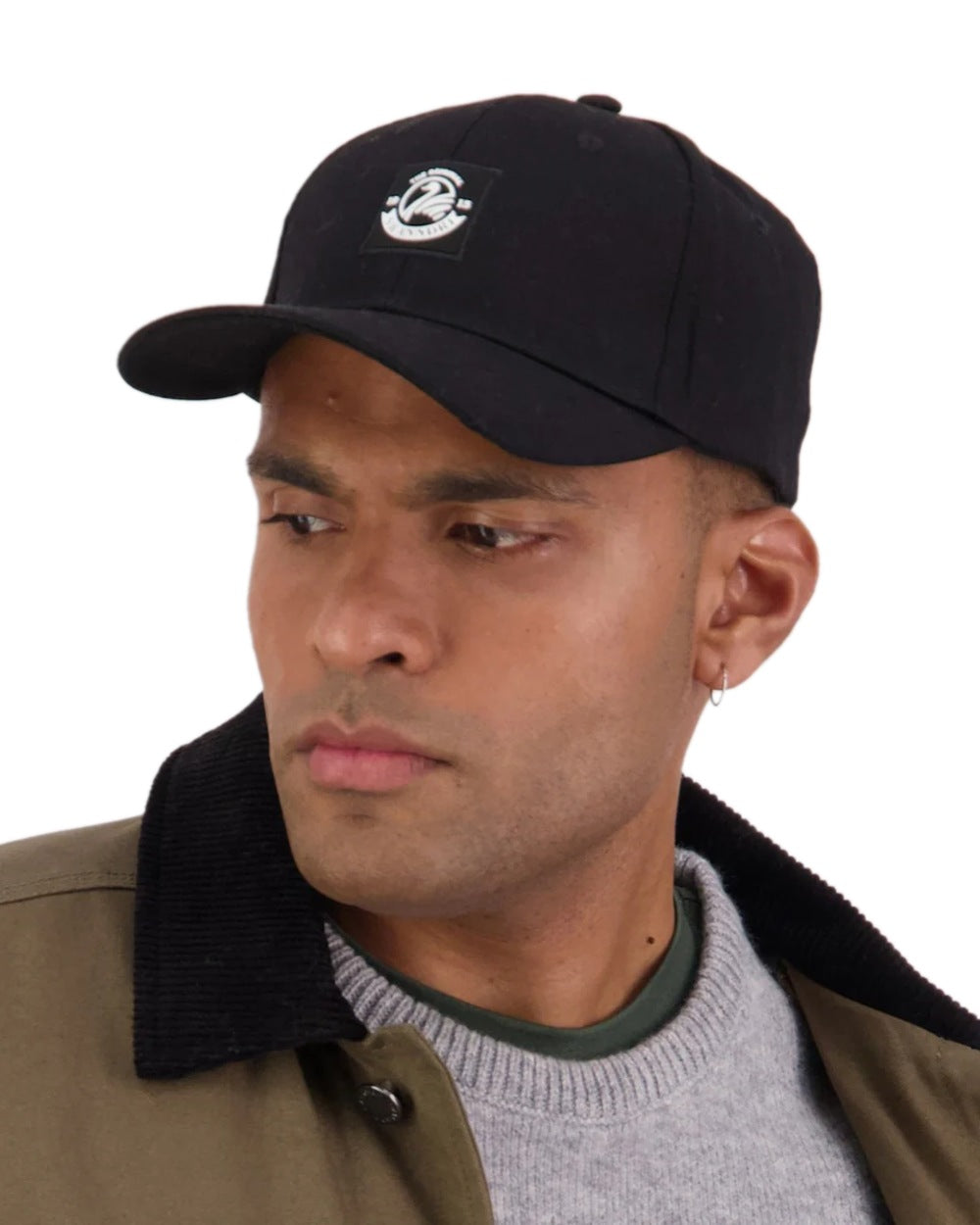 Black Coloured Swanndri Swanni Baseball Cap on white background