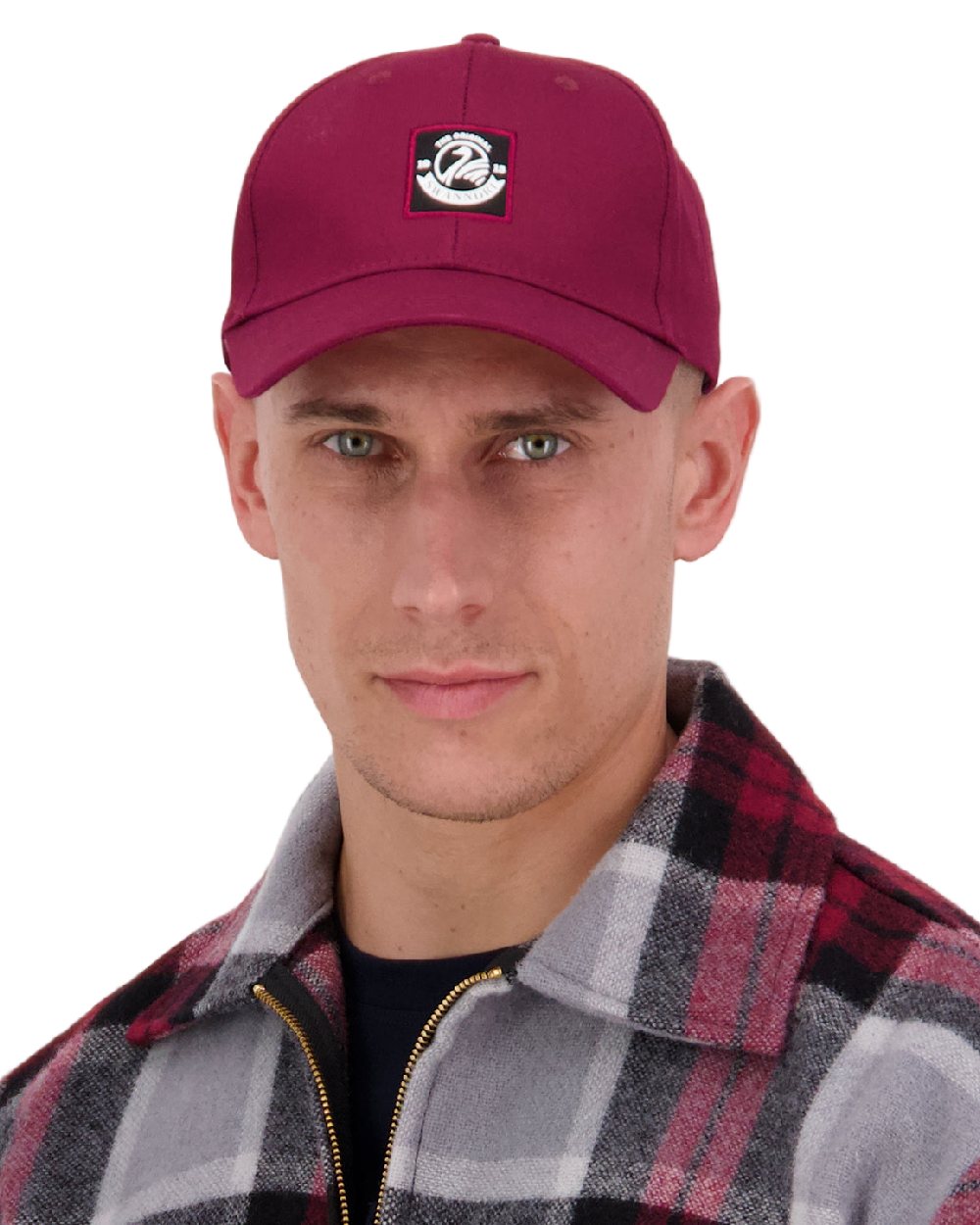 Burgundy Coloured Swanndri Swanni Baseball Cap on white background