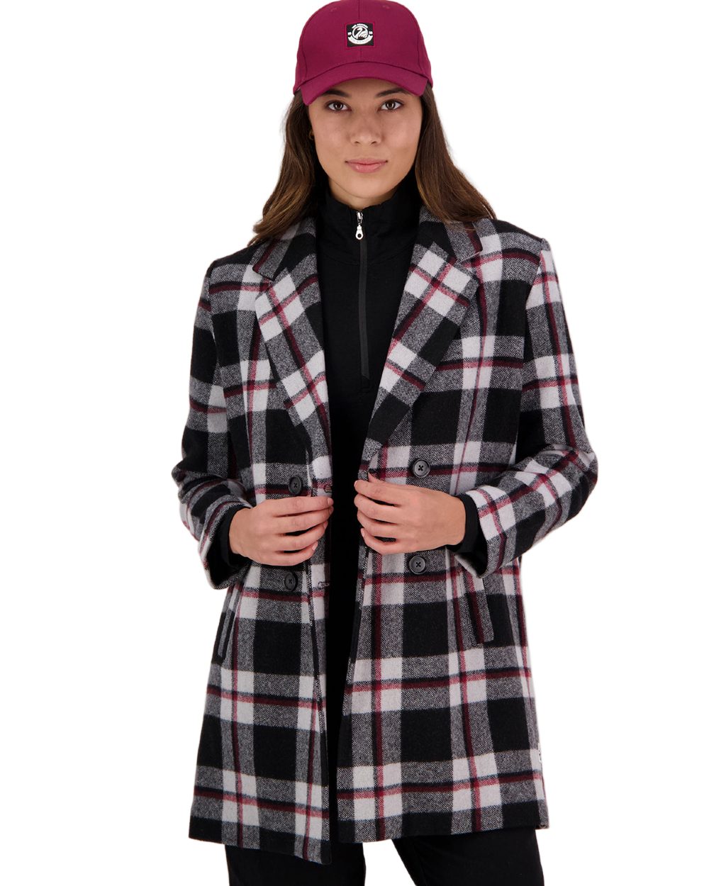 Burgundy Coloured Swanndri Swanni Baseball Cap on white background