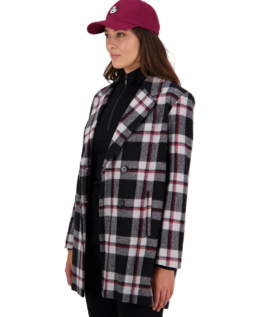 Burgundy Coloured Swanndri Swanni Baseball Cap on white background