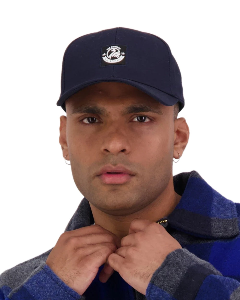 Navy Coloured Swanndri Swanni Baseball Cap on white background