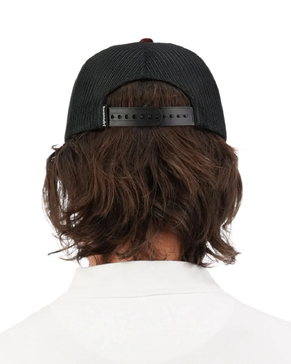 Red Black Check Coloured Swanndri Swanni Trucker Cap on white background