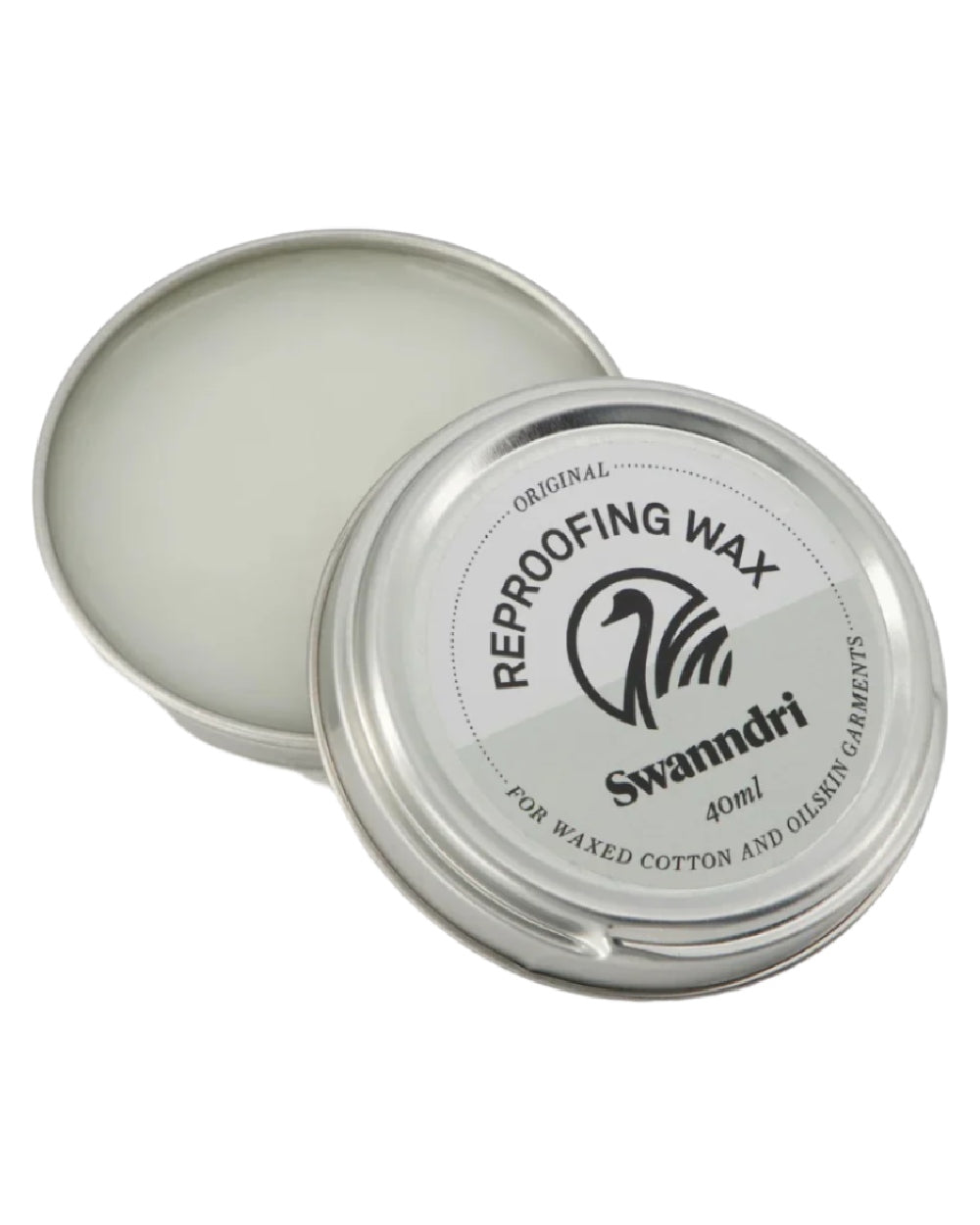 Neutral Coloured Swanndri Wax Tin for Re-proofing Oilskin Vests and Jackets on white background