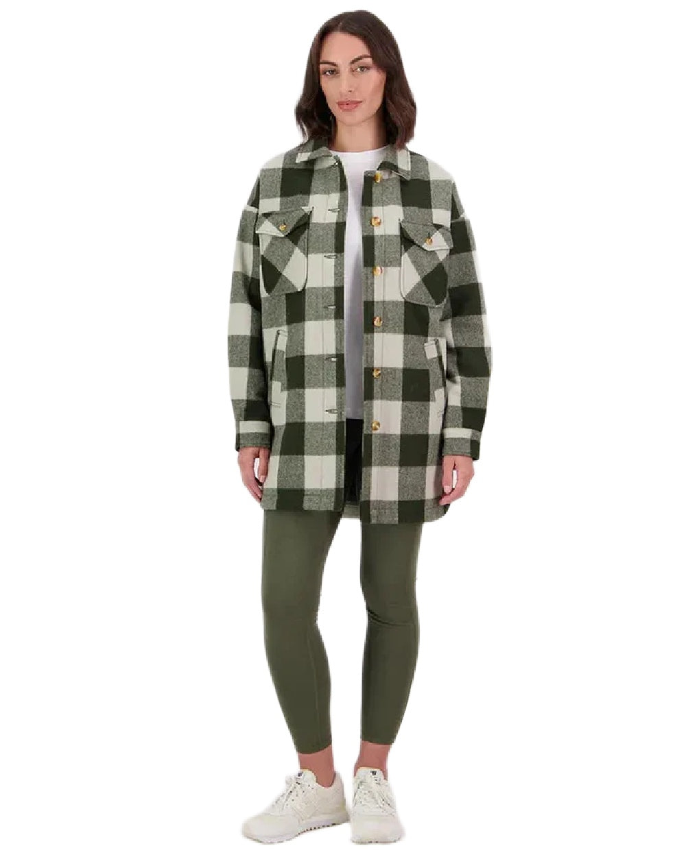 Limestone Check Coloured Swanndri Womens Anchorage Longline Jacket on white background
