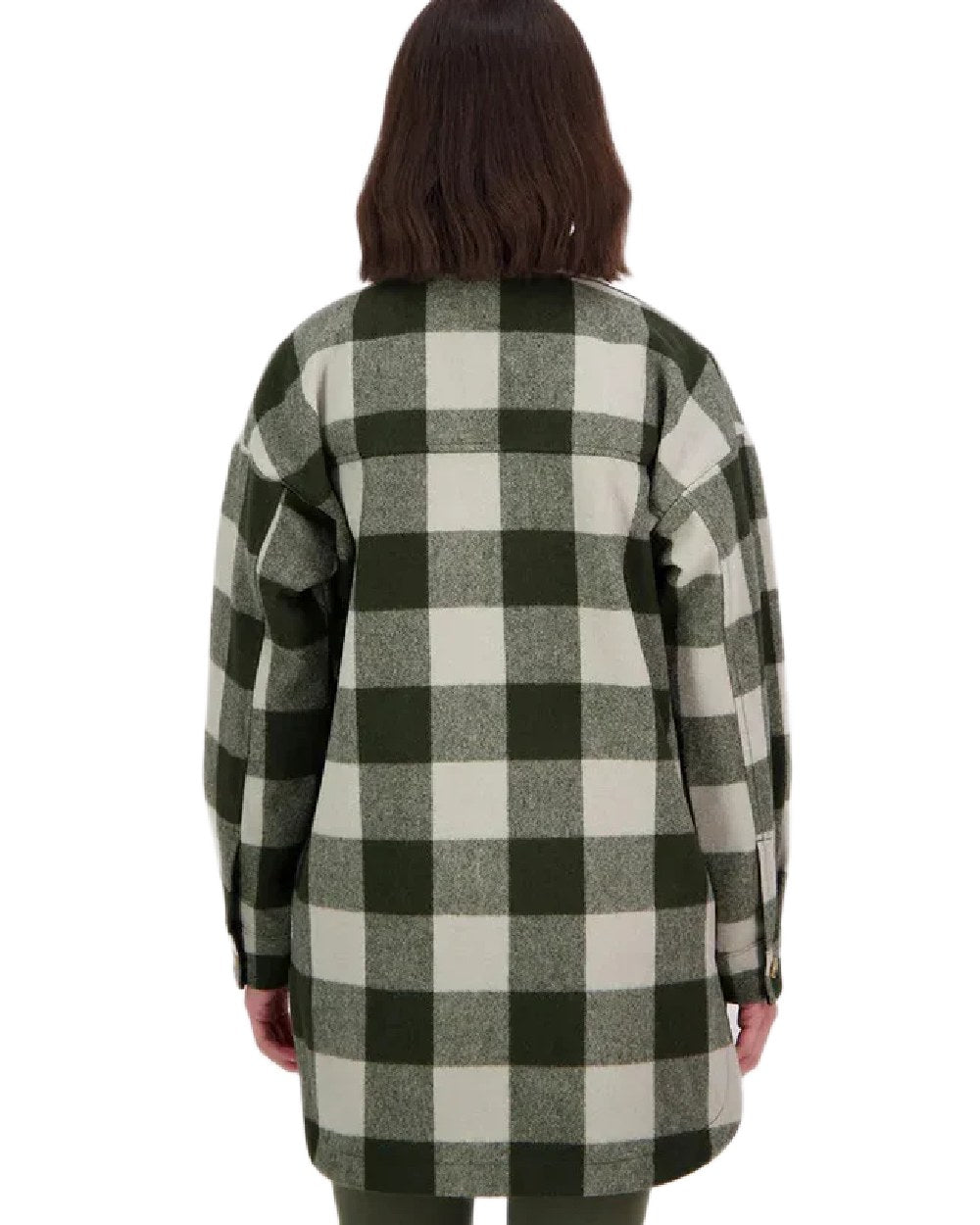 Limestone Check Coloured Swanndri Womens Anchorage Longline Jacket on white background