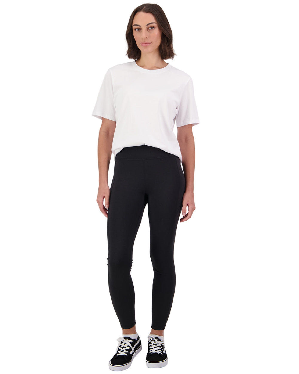 Black Coloured Swanndri Womens Merino Fusion Leggings on white background