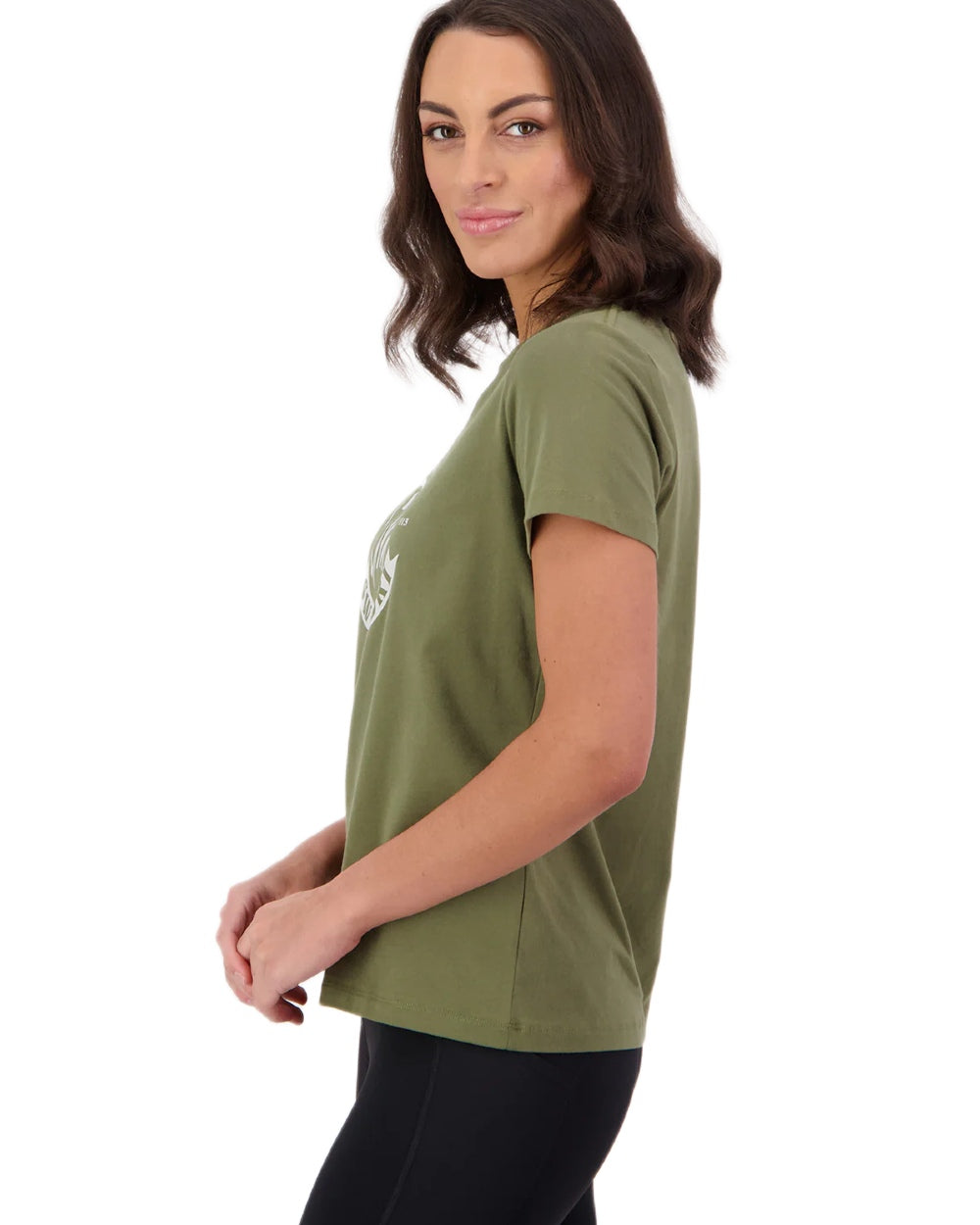 Clover Platinum coloured Swanndri Womens Original V3 T-Shirt on white background