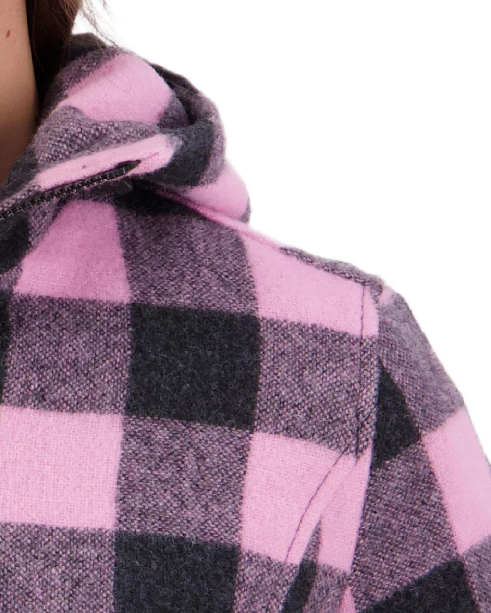 Shadow Blossom Check Coloured Swanndri Womens Seattle V2 Wool Hooded Sweater on white background
