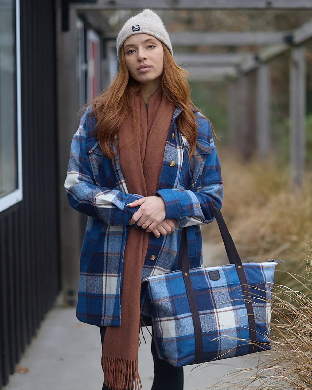 Rusty Coloured Swanndri Womens Wide Scarf on outdoor background