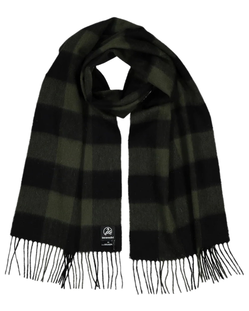 Olive Black Check Coloured Swanndri Wool Scarfie on white background
