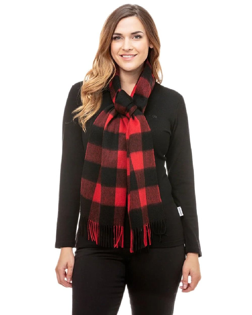 Red Black Check Coloured Swanndri Wool Scarfie on white background