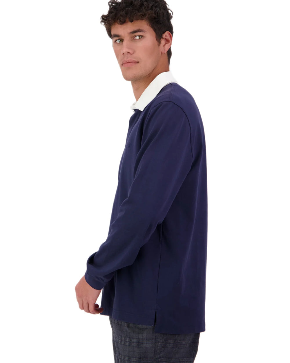 Navy coloured Swanndri Mens Fundamentals Long Sleeve Rugby Top on white background