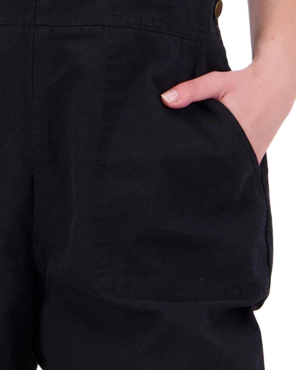 Black coloured Swanndri Womens Brooklyn V2 Short Dungarees on white background