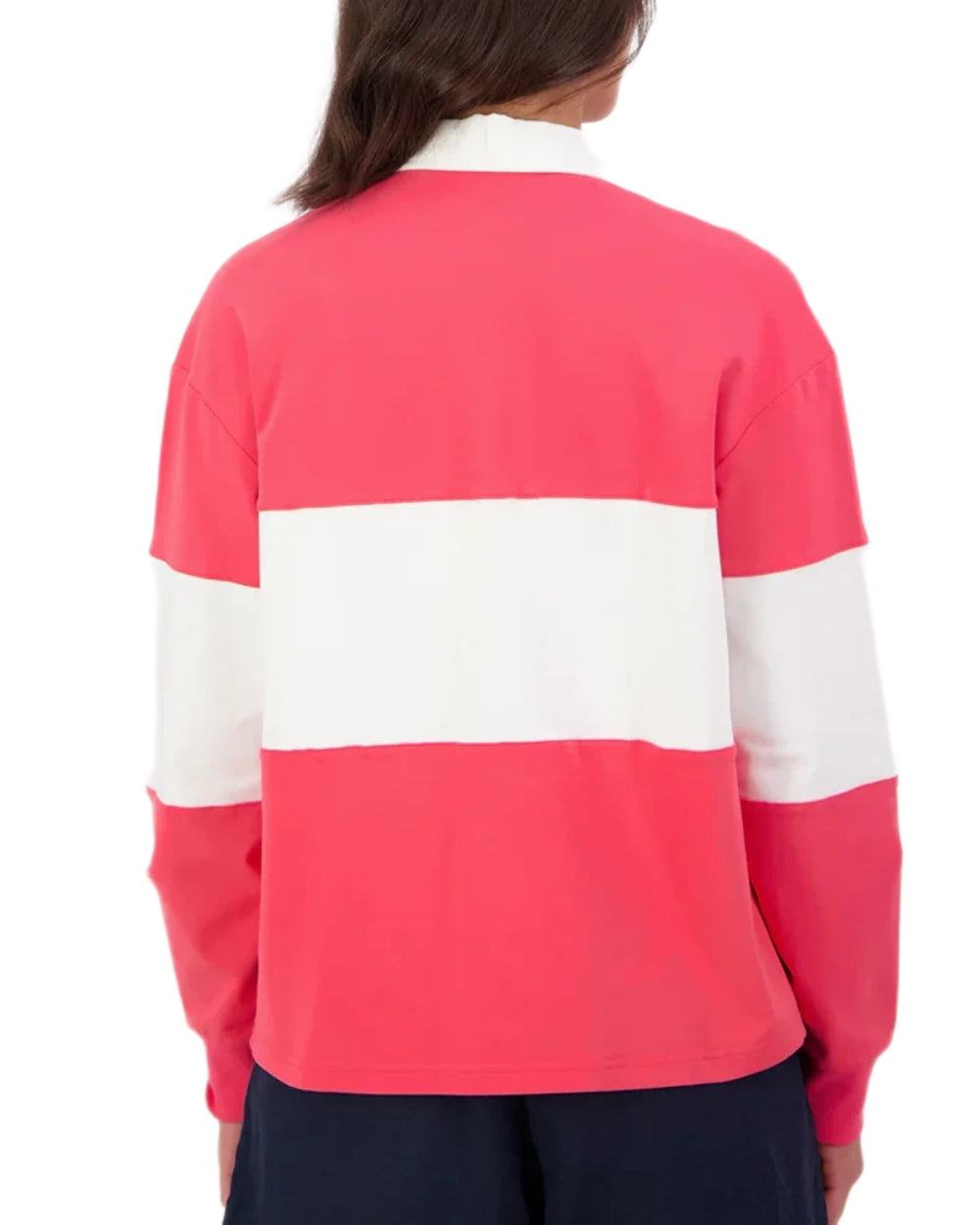 Watermelon White coloured Swanndri Womens Cameron Long Sleeve Rugby Top on white background