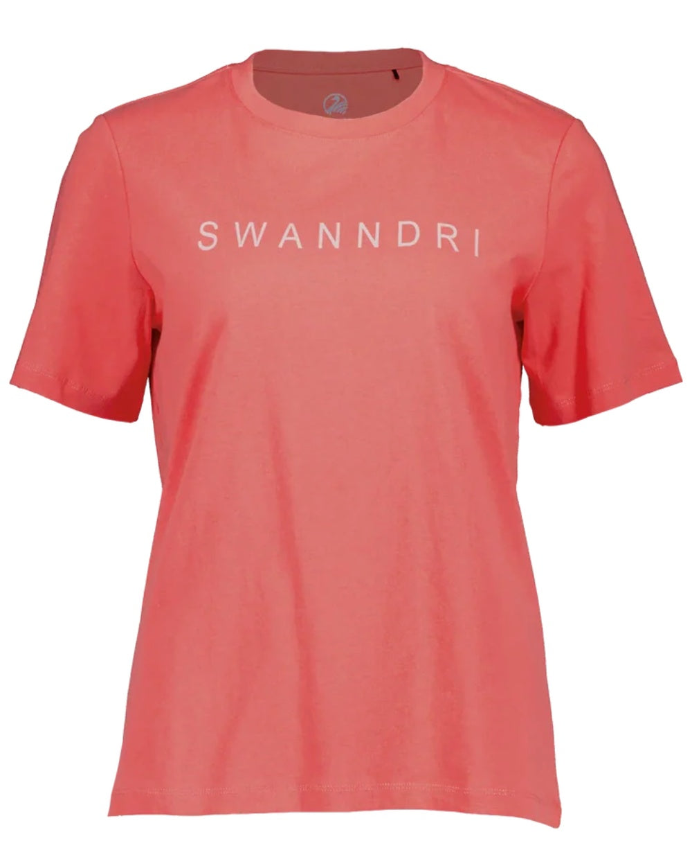 Watermelon Marshmallow coloured Swanndri Womens Script V2 T-Shirt on white background