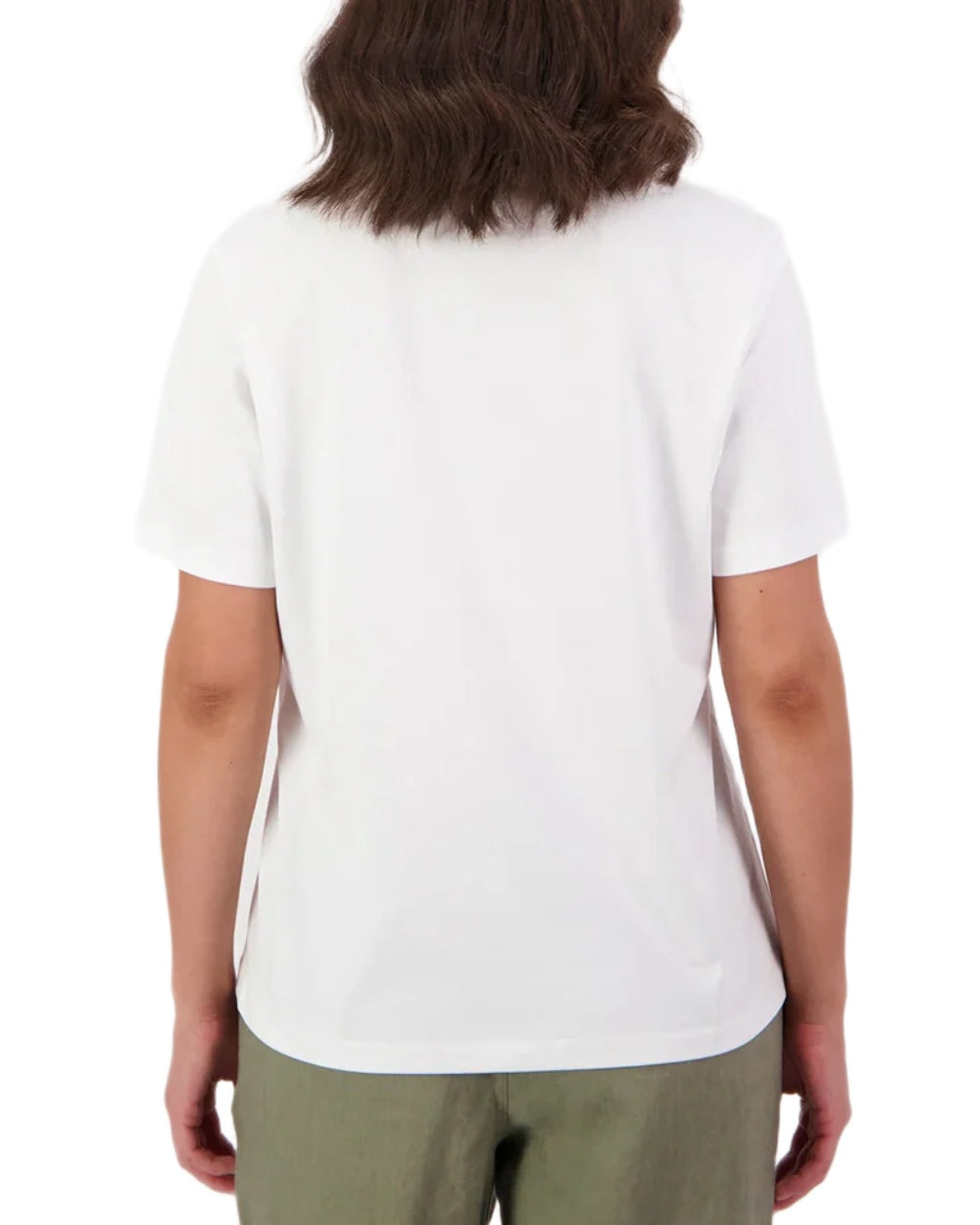 White Platinum coloured Swanndri Womens Script V2 T-Shirt on white background