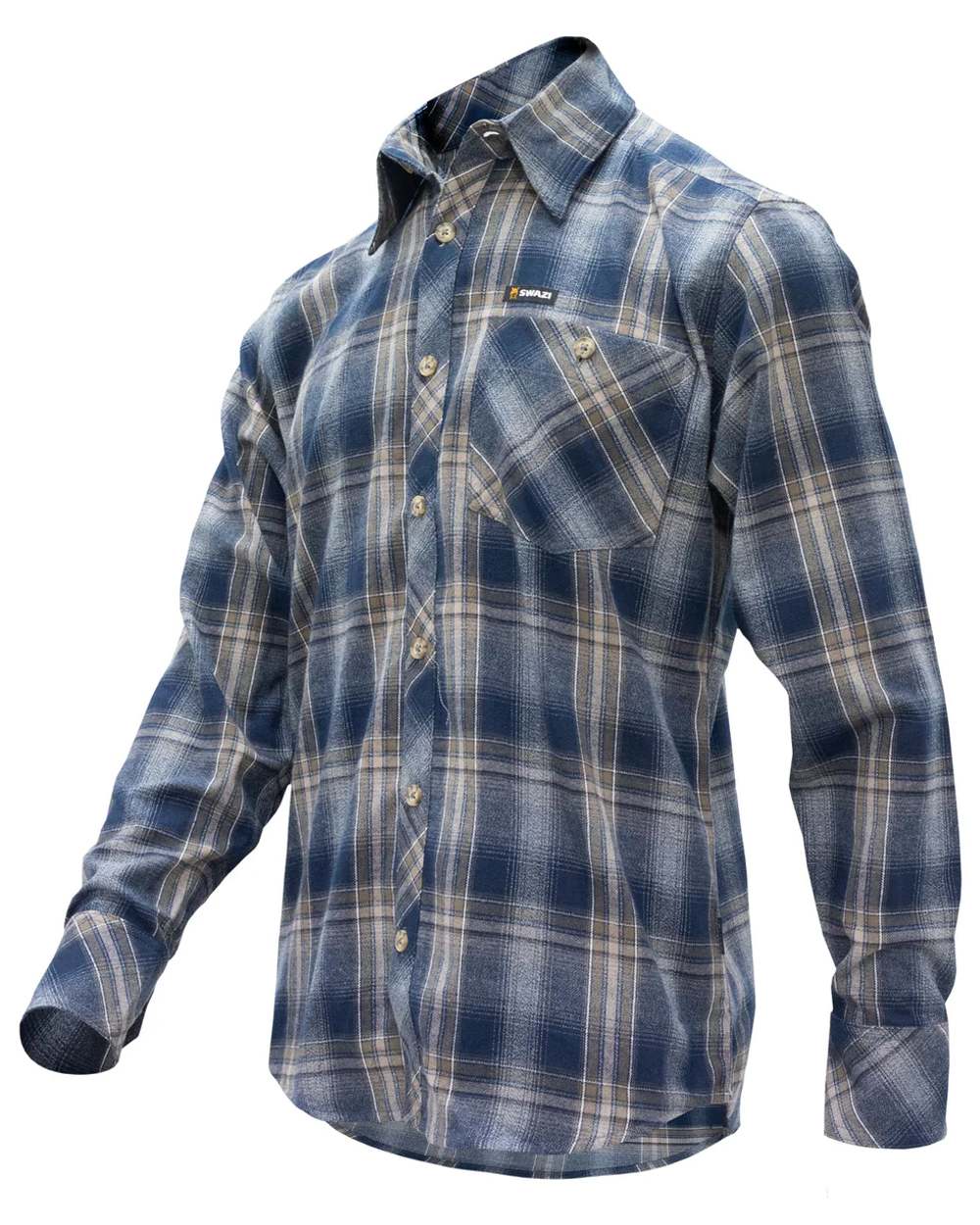 Navy coloured Swazi Grafter Shirt on white background