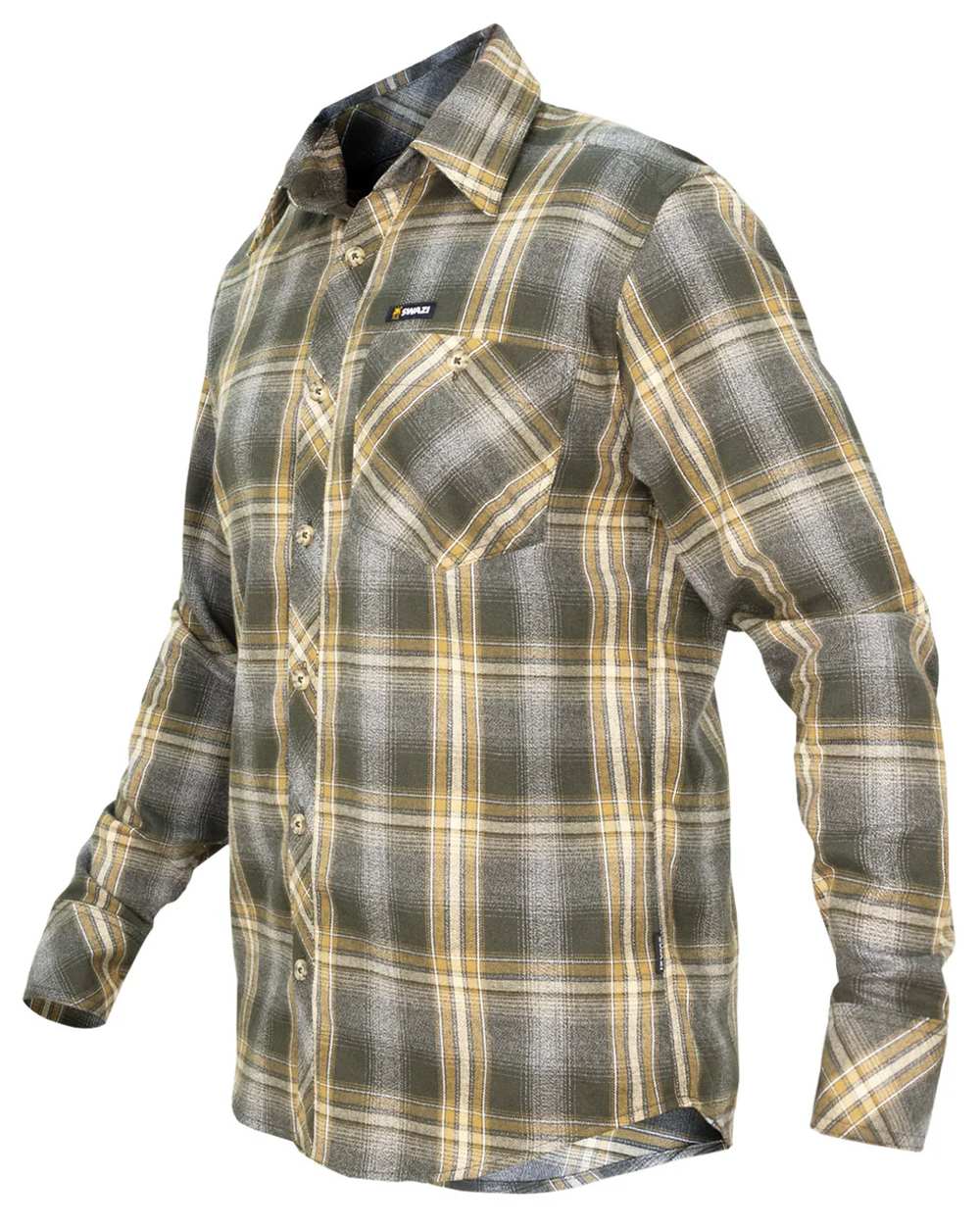 Olive coloured Swazi Grafter Shirt on white background