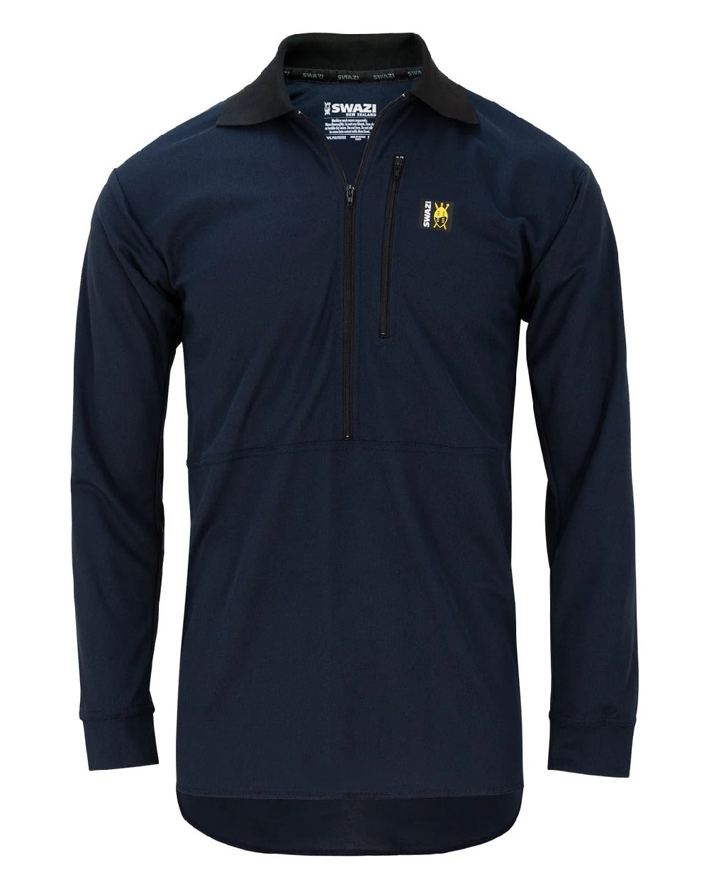Navy coloured Swazi Mens Climb Max Long Sleeve Polo Shirt on white background